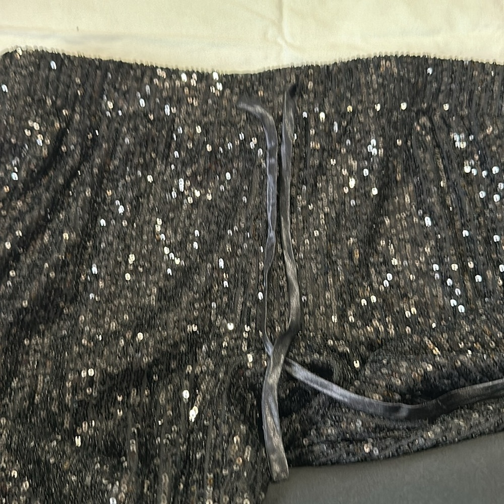 Mng Sequin Black Pants Drawstring Elastic Waistba… - image 3